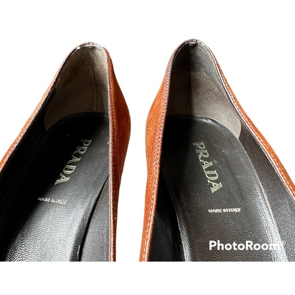 Prada Kitten Heels, Brown, Black Bow Accents, Metal Heel, Crocodile Toe, Size 41 - Picture 2 of 9